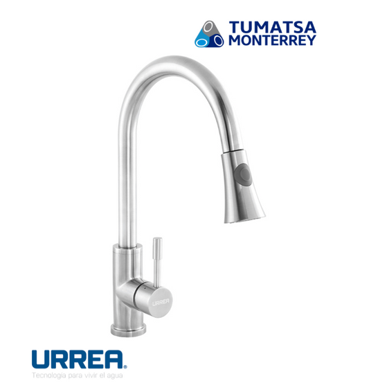 Monomando Para Cocina Urrea Con Naríz Retráctil 9432 Acero Inoxidable